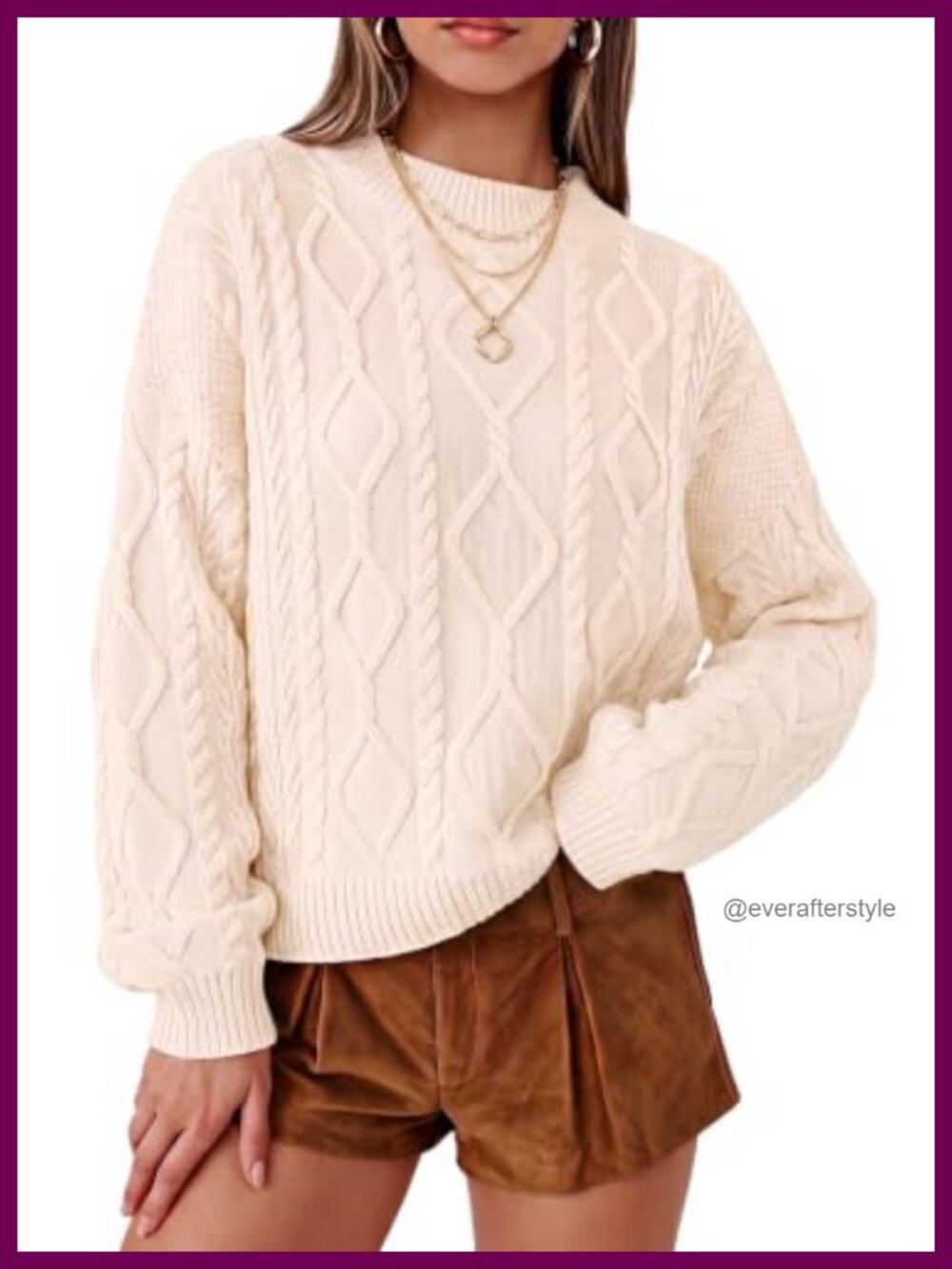 100% Cotton Women's Oversized Cropped Cable Knit Pullover Sweater